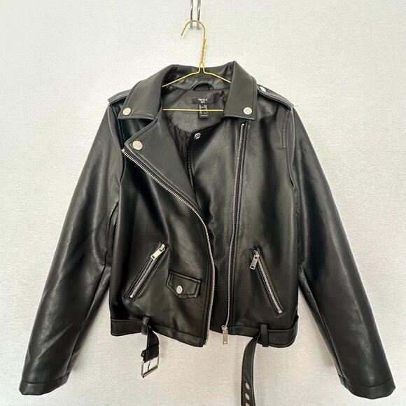 FOREVER 21 KIDS MOTO JACKET BLACK FAUX LEATHER FULL ZIP POCKETS SIZE 11/12 - Picture 3 of 12